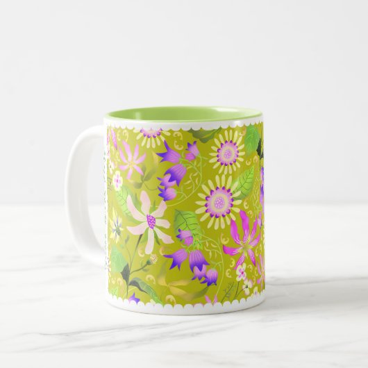 Glamour Blumengrün Zwei-Tone-Kaffee-Tasse Zweifarbige Tasse (Vorderseite Links)