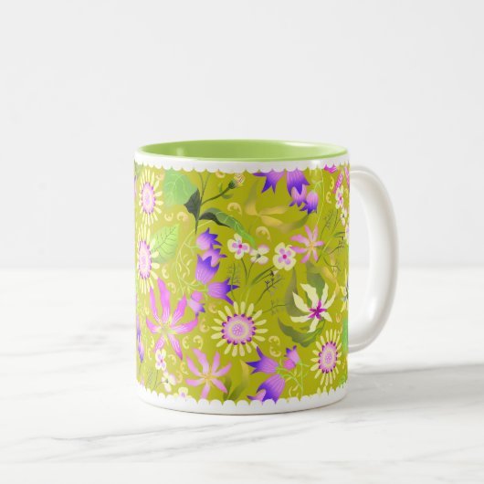 Glamour Blumengrün Zwei-Tone-Kaffee-Tasse Zweifarbige Tasse (VorderseiteRechts)