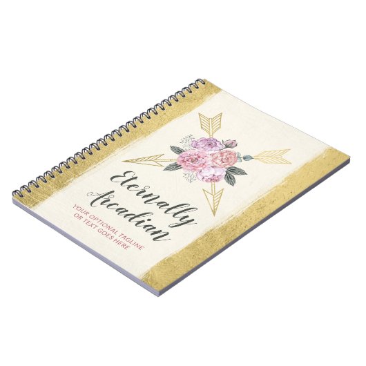 Glamour Bohemisch Floral Arrows Gold Boho Chic Notizblock (Linke Seite)