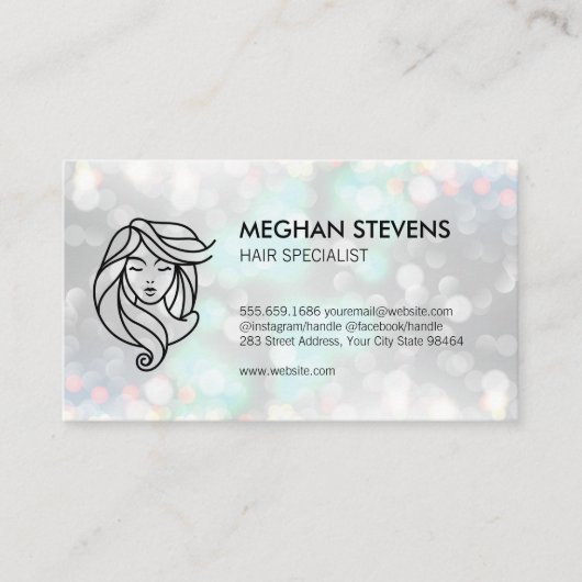 Glamour Bokeh Hair und Beauty Logo Terminkarte (Vorderseite)