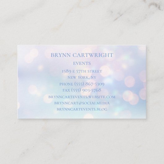 Glamour Bokeh Sparkeln Leuchten Lila und blau Visitenkarte (Rückseite)