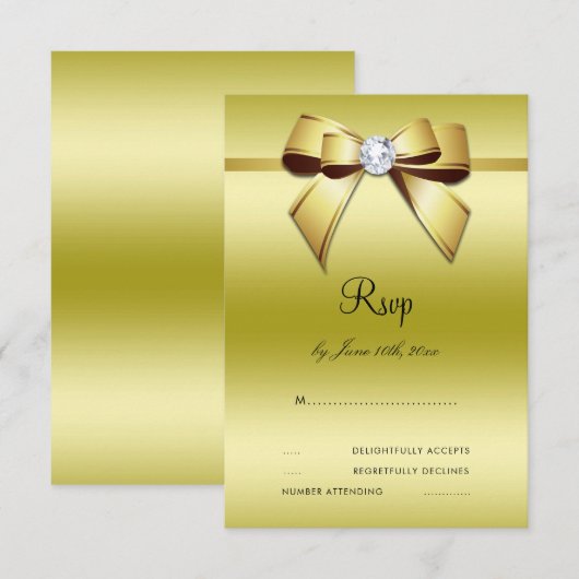 Glamour Bow & Ribbon 50. Wedding RSVP Karte (Vorne/Hinten)