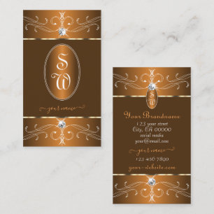 Glamour Brown Orange Verziert Ornamente Monogramm Visitenkarte
