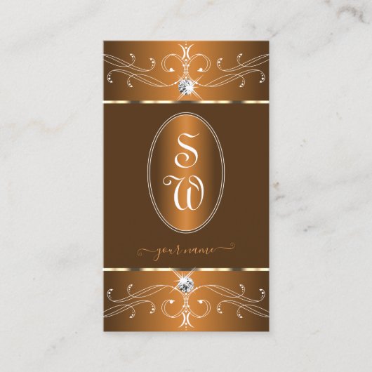 Glamour Brown Orange Verziert Ornamente Monogramm Visitenkarte (Vorderseite)