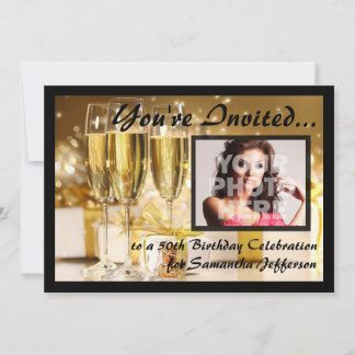 Glamour Bubbly Foto 50. Geburtstagseinladungen Einladung