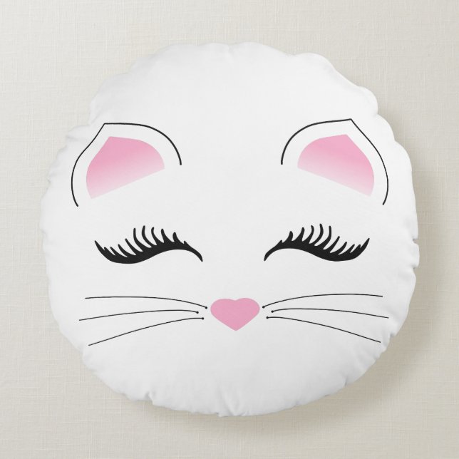 Glamour Cat Face Rundes Kissen (Vorderseite)