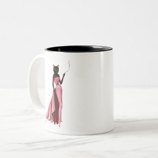 Glamour Cat in Rosa 2 Zweifarbige Tasse (Vorderseite Links)