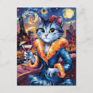 Glamour Cat Lady Art Postkarte