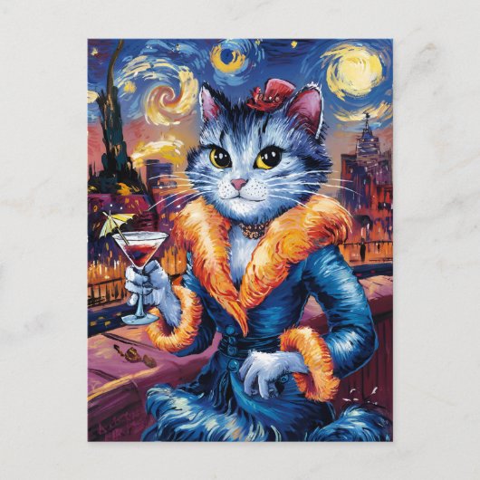 Glamour Cat Lady Art Postkarte (Vorderseite)