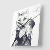 Glamour Cat Quadratische Wanduhr (Winkel)
