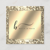 Glamour Champagne Gold Glitzer Script Monogram Quadratische Visitenkarte (Vorderseite)