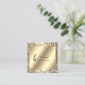 Glamour Champagne Gold Glitzer Script Monogram Quadratische Visitenkarte (Stehend Vorderseite)