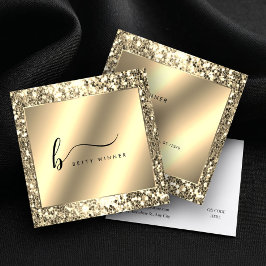 Glamour Champagne Gold Glitzer Script Monogram Quadratische Visitenkarte