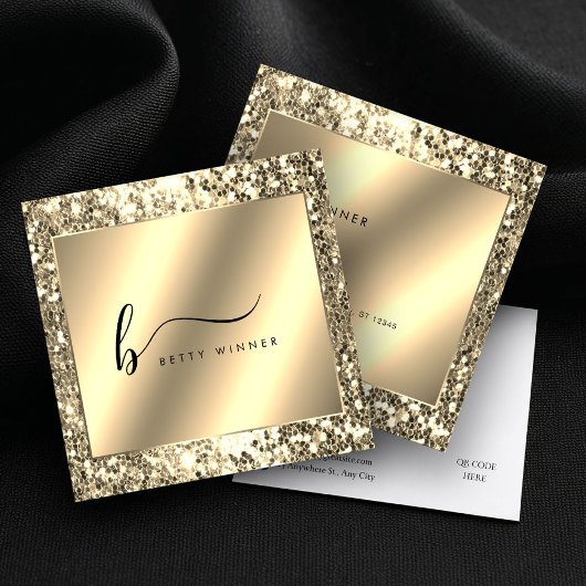 Glamour Champagne Gold Glitzer Script Monogram Quadratische Visitenkarte