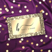Glamour Champagne Gold Glitzer Script Monogram Visitenkarte