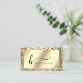 Glamour Champagne Gold Glitzer Script Monogram Visitenkarte (Stehend Vorderseite)