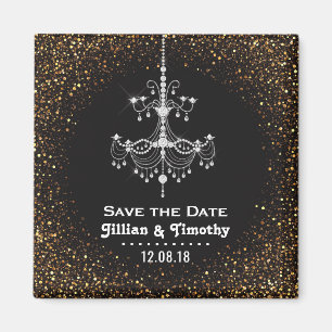 Glamour Chandelier Wedding Save the Date Gold Magnet
