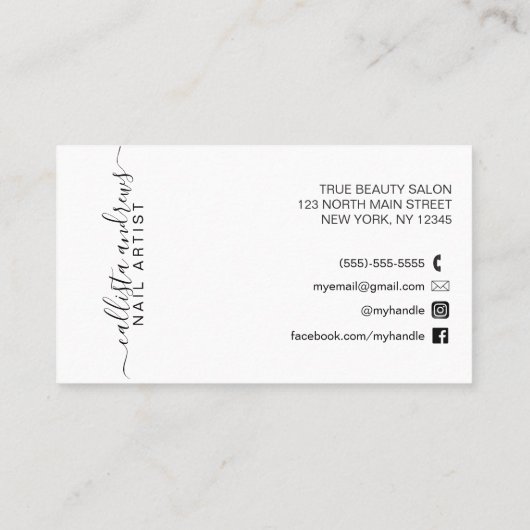 Glamour Chic Glitzer Typografy Nail Artist Visitenkarte (Rückseite)