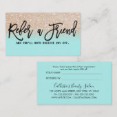 Glamour Chic Mint Gold Glitzer Moderne Empfehlungskarte (Vorne/Hinten)