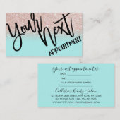 Glamour Chic Mint Rose Gold Glitzer Moderne Terminkarte (Vorne/Hinten)