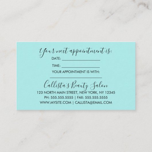 Glamour Chic Mint Silver Glitzer Moderner Terminkarte (Rückseite)