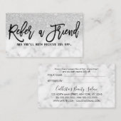 Glamour Chic Modern Silver Glitzer Marmor Empfehlungskarte (Vorne/Hinten)