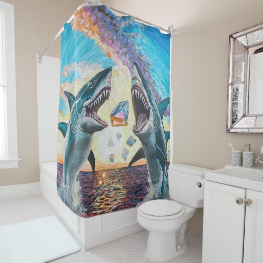 Glamour Chomp-Shark Breaching for Shiny Gems- Duschvorhang (Beispiel)