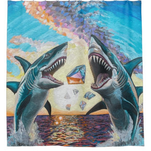 Glamour Chomp-Shark Breaching for Shiny Gems- Duschvorhang