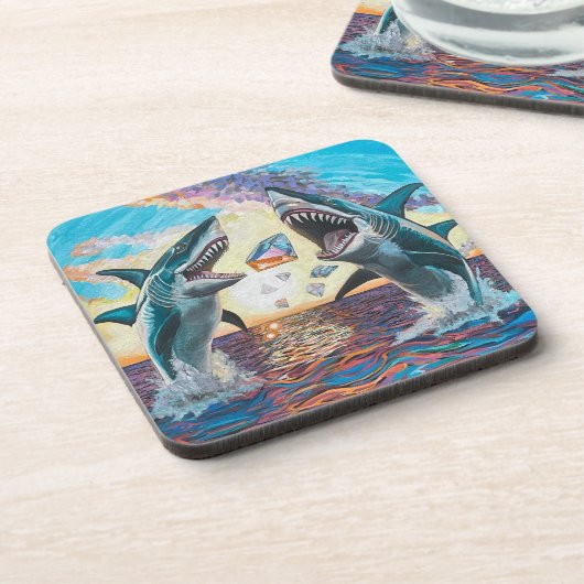 Glamour Chomp-Shark Breaching for Shiny Gems- Getränkeuntersetzer (Linke Seite)