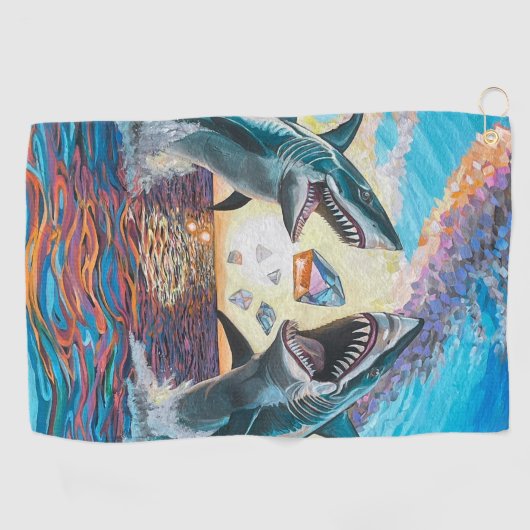 Glamour Chomp-Shark Breaching for Shiny Gems- Golfhandtuch (Horizontal)