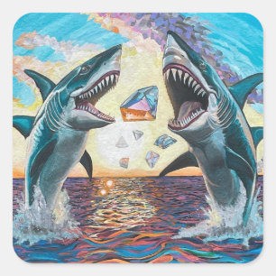 Glamour Chomp-Shark Breaching for Shiny Gems- Quadratischer Aufkleber