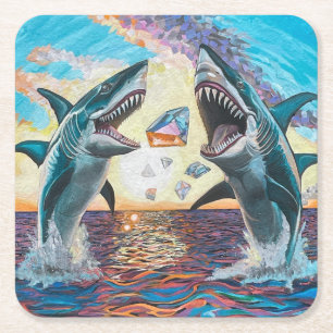 Glamour Chomp-Shark Breaching for Shiny Gems- Rechteckiger Pappuntersetzer