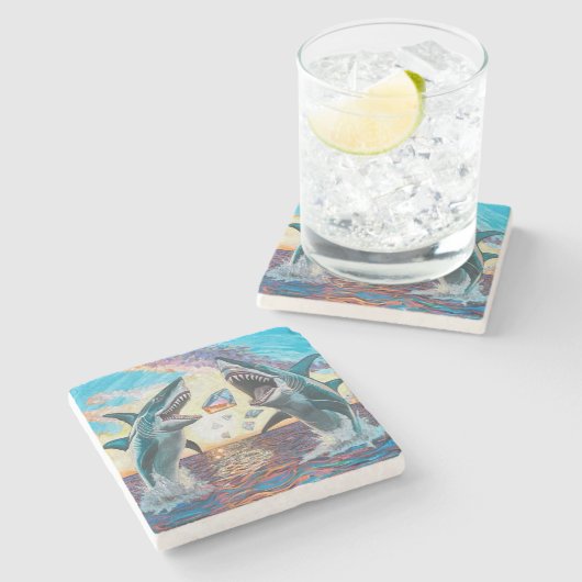 Glamour Chomp-Shark Breaching for Shiny Gems- Steinuntersetzer (Seitenansicht)