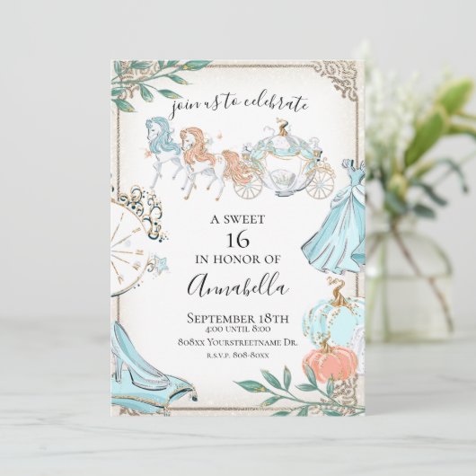 Glamour Cinderella Fairy Tale Carriage Einladung (Stehend Vorderseite)