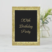 Glamour Classy Gold & Black Birthday Einladung (Stehend Vorderseite)