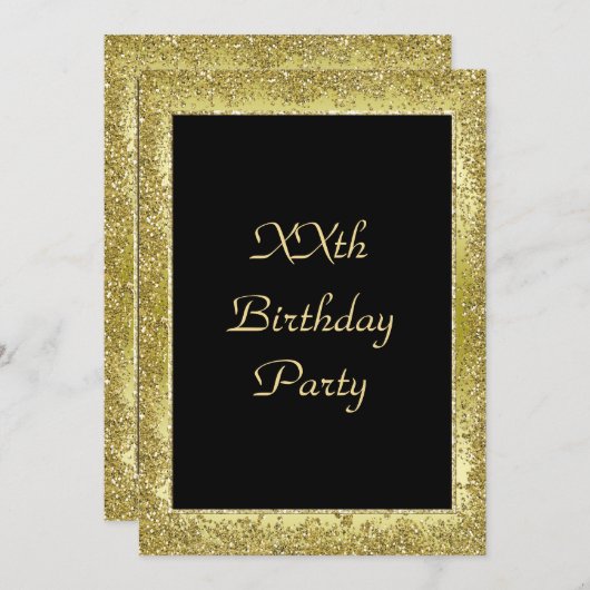 Glamour Classy Gold & Black Birthday Einladung (Vorne/Hinten)