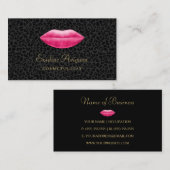 Glamour Cosmetologin Black Leopard Pink Lips Visitenkarte (Vorne/Hinten)