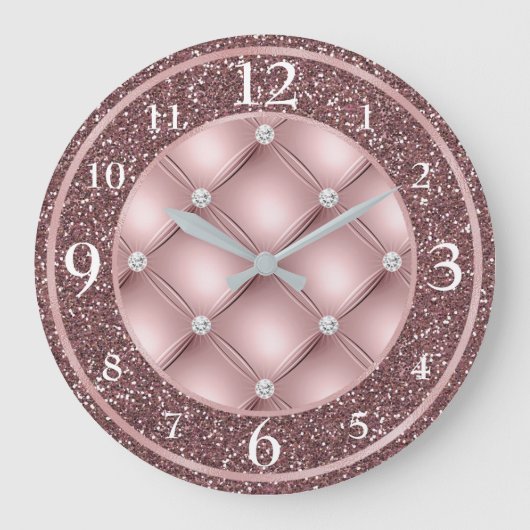 Glamour Dark Blush Pink Glitzer und Diamonds Große Wanduhr (Vorderseite)
