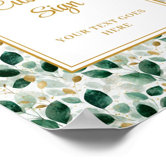 Glamour Dark Green Gold Eucalyptus Wedding Sign Poster (Ecke)