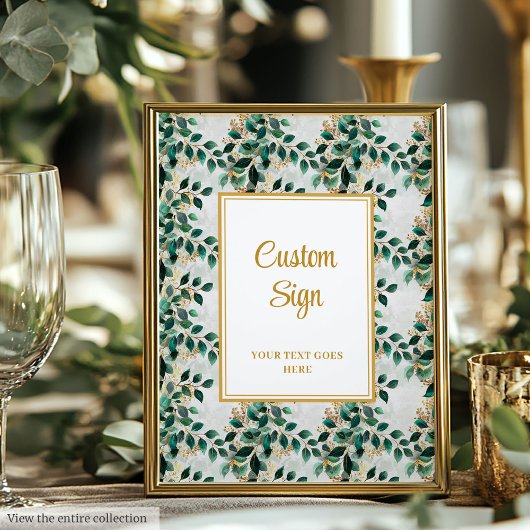 Glamour Dark Green Gold Eucalyptus Wedding Sign Poster