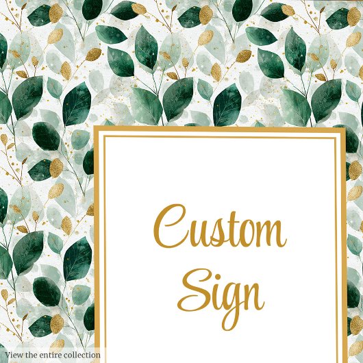 Glamour Dark Green Gold Eucalyptus Wedding Sign Poster