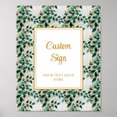 Glamour Dark Green Gold Eucalyptus Wedding Sign Poster (Vorne)