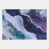 Glamour Dark & Light Blue Imitats Glitzer Agate Geschenkpapier Set (Vorderseite 3)