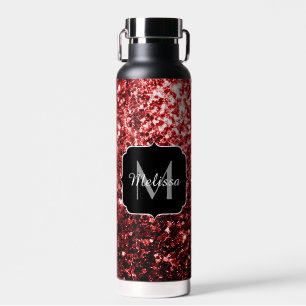 Glamour Dark Red Glitzer Glitzern Monogram Trinkflasche