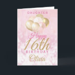 Glamour Daughter 16. Geburtstagsballon-Karte Karte<br><div class="desc">Eine wunderschöne,  glamouröse 16. Geburtstagskarte für Ihre Tochter. Dieses fabelhafte Design mit rosa und goldfarbenen Glitzer-Ballons auf einer Rose rosa funkelnd Hintergrund. Personalisieren Sie mit einem Namen,  um jemandem einen sehr glücklichen,  süßen sechzehnten Geburtstag wünschen.</div>