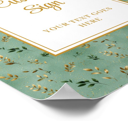 Glamour Deep Green Gold Eucalyptus Custom Sign Poster (Ecke)