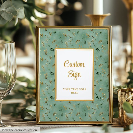 Glamour Deep Green Gold Eucalyptus Custom Sign Poster