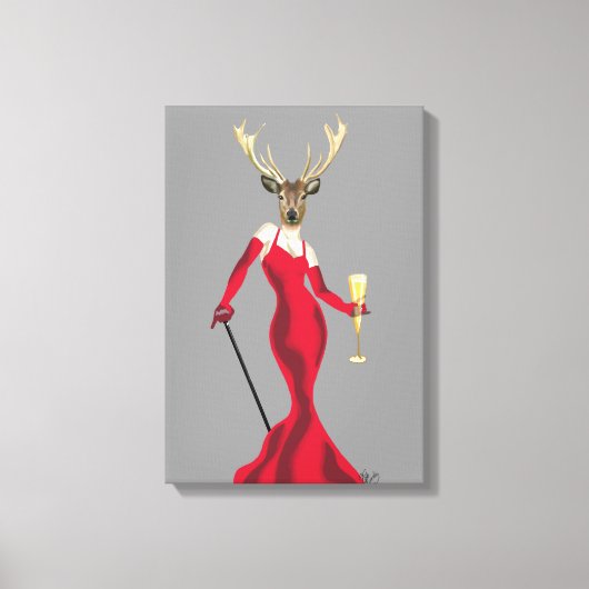 Glamour Deer in Red Leinwanddruck (Vorderseite)