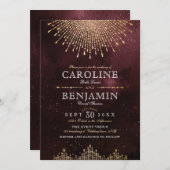 Glamour Deko Burgundy Hochzeit Einladung (Vorne/Hinten)