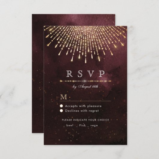 Glamour Deko Burgundy Hochzeit UAWG RSVP Karte (Vorne/Hinten)